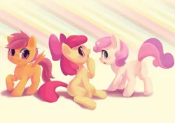 Size: 1500x1063 | Tagged: safe, artist:apricolor, derpibooru import, apple bloom, scootaloo, sweetie belle, earth pony, pegasus, pony, unicorn, adorabloom, blank flank, blushing, cute, cutealoo, cutie mark crusaders, diasweetes, dock, featureless crotch, female, filly, plot