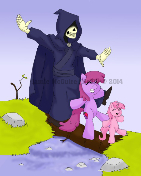 Size: 472x587 | Tagged: safe, artist:mr-101, derpibooru import, berry punch, berryshine, pony, fanfic, bipedal, calvin and hobbes, skeleton, the adventures of damon lipton