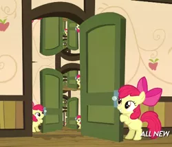 Size: 425x363 | Tagged: apple bloom, apple closet, derpibooru import, door, exploitable meme, m. c. escher, meme, recursion, safe, somepony to watch over me