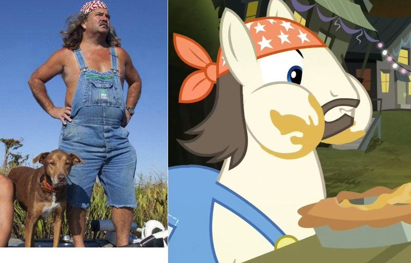 Size: 1164x744 | Tagged: bruce mitchell, cajun ponies, comparison, derpibooru import, deuce switchell, human, irl, irl human, photo, reference, safe, screencap, somepony to watch over me, swamp people, tyler