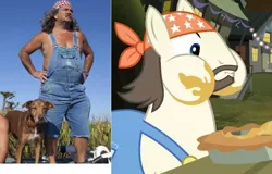 Size: 1164x744 | Tagged: bruce mitchell, cajun ponies, comparison, derpibooru import, deuce switchell, human, irl, irl human, photo, reference, safe, screencap, somepony to watch over me, swamp people, tyler