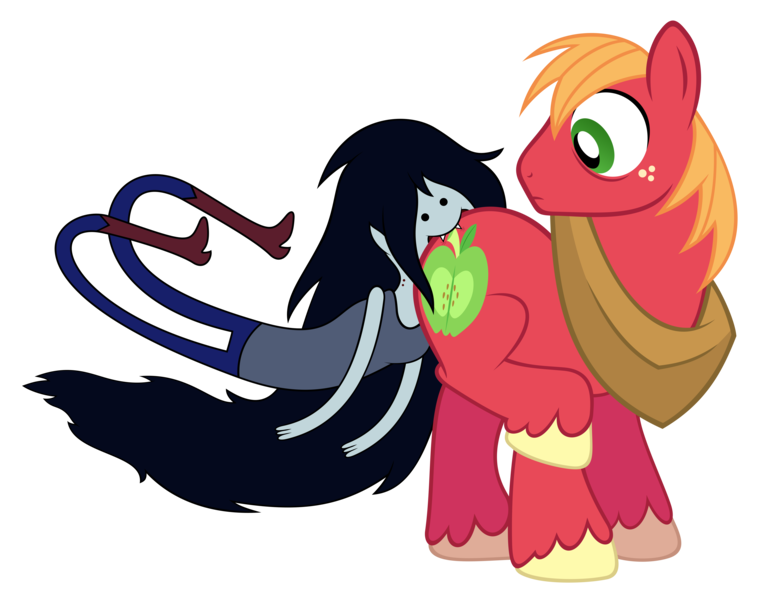 Size: 6315x5000 | Tagged: safe, artist:tzolkine, derpibooru import, big macintosh, earth pony, pony, absurd resolution, adventure time, biting, butt bite, crossover, male, marceline, nom, stallion