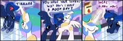 Size: 3000x1000 | Tagged: artist:cgeta, calendar, comic, derpibooru import, princess celestia, princess luna, safe, scrunchy face, wordplay