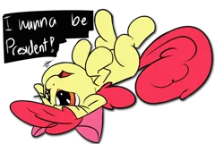 Size: 1024x658 | Tagged: adorabloom, apple bloom, artist:leadhooves, artist:venezolanbrony, colored, cute, cute from the hip, derpibooru import, floppy ears, friendship is witchcraft, frown, legs in air, on back, open mouth, president, sad, safe, solo, whining