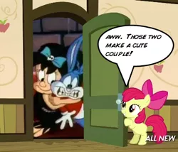 Size: 425x363 | Tagged: apple bloom, apple closet, buster bunny, derpibooru import, elmyra, elmyra duff, exploitable meme, safe, shipper on deck, solo, somepony to watch over me, this will end in tears, tiny toon adventures, trolling