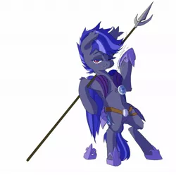 Size: 1280x1271 | Tagged: safe, artist:archer, derpibooru import, oc, oc:night watch, unofficial characters only, bat pony, pony, armor, bedroom eyes, drunk, night guard, solo, spear, weapon