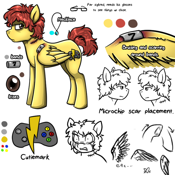 Size: 720x720 | Tagged: achievement hunter, artist:deyogee, body modification, derpibooru import, lucky number seven, michael jones, oc, ponified, reference sheet, rooster teeth, safe, scar, solo, unofficial characters only