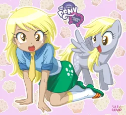 Size: 748x681 | Tagged: safe, artist:uotapo, derpibooru import, edit, derpy hooves, equestria girls, cute, derpabetes, human coloration, human ponidox, logo, muffin, uotapo is trying to murder us
