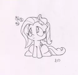 Size: 1035x1000 | Tagged: artist:dfectivedvice, derpibooru import, fluttershy, grayscale, monochrome, safe, sketch, solo, traditional art