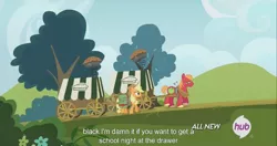 Size: 1440x762 | Tagged: safe, derpibooru import, screencap, applejack, big macintosh, earth pony, pony, somepony to watch over me, male, meme, stallion, youtube caption