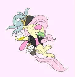 Size: 697x714 | Tagged: safe, artist:metal-kitty, derpibooru import, angel bunny, fluttershy, pegasus, pony, crossover, female, jar, jarate, mare, pee in container, sniper, snipershy, solo, team fortress 2, urine