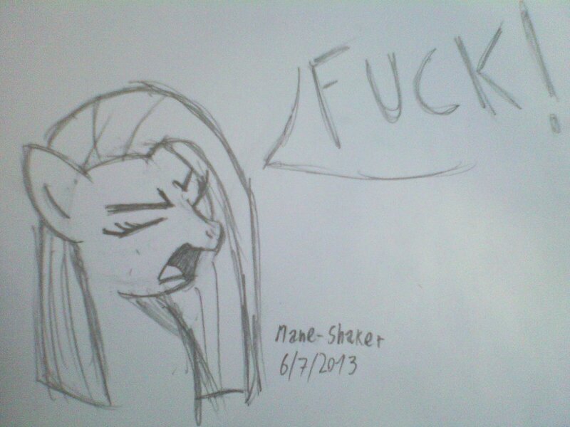 Size: 1024x768 | Tagged: safe, artist:mane-shaker, derpibooru import, pinkie pie, earth pony, pony, angry, fuck, monochrome, pencil drawing, pinkamena diane pie, solo, swearing, traditional art, vulgar