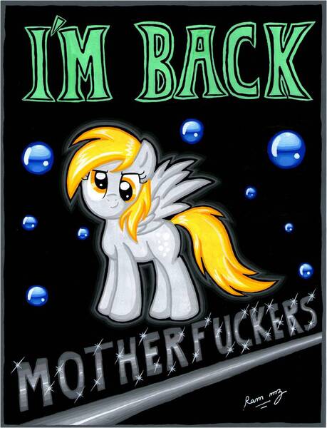 Size: 809x1057 | Tagged: safe, artist:rammzblood, derpibooru import, derpy hooves, pegasus, pony, female, mare, solo, vulgar