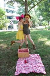 Size: 665x1000 | Tagged: apple bloom, applejack, artist:envelcosplay, artist:juju-gurl, cosplay, derpibooru import, human, irl, irl human, overalls, photo, picnic, safe, siblings