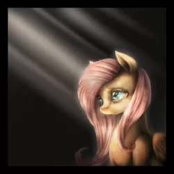 Size: 1100x1100 | Tagged: safe, artist:ventious, derpibooru import, fluttershy, pegasus, pony, crepuscular rays, light, sad, solo