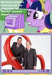 Size: 564x800 | Tagged: safe, derpibooru import, penn jillette, twilight sparkle, twilight sparkle (alicorn), alicorn, pony, bullshit, execution, exploitable meme, female, mare, meme, obligatory pony, penn and teller, princess, tv meme, vulgar