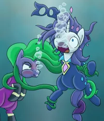 Size: 1280x1491 | Tagged: artist:jakethespy, asphyxiation, bubble, colors:crowley, drowning, fetish, imminent death, mane-iac, peril, power ponies, puffy cheeks, radiance, rarity, semi-grimdark, underwater, unmasked