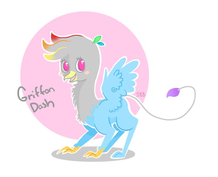 Size: 995x808 | Tagged: safe, artist:jellybeanbullet, derpibooru import, rainbow dash, gryphon, fusion, griffonized, rainbow griffon, simple background, solo, species swap, white background