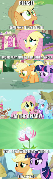 Size: 990x3336 | Tagged: amethyst star, applejack, bees my god, comic, derpibooru import, dizzy twister, edit, edited screencap, exploitable meme, fluttershy, linky, meme, orange swirl, safe, scene parody, screencap, screencap comic, seeds of truth, shoeshine, the cutie pox, truth meme, twilight sparkle