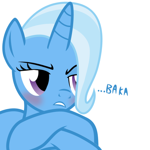 Size: 500x500 | Tagged: safe, artist:the smiling pony, derpibooru import, trixie, pony, unicorn, baka, blushing, female, mare, simple background, solo, transparent background, tsundere, tsunderixie