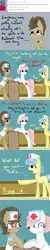 Size: 565x2850 | Tagged: safe, artist:lilliesinthegarden, derpibooru import, doctor whooves, nurse coldheart, nurse redheart, time turner, pony, arrow, ask, blushing, clothes, comic, crossdressing, female, hat, hospital, male, mare, nurse, nurse turner, stallion, tumblr, uniform