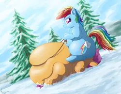 Size: 1800x1400 | Tagged: artist:c-adepsy, big belly, derpibooru import, facesitting, fat, fat fetish, fetish, morbidly obese, obese, rainblob dash, rainbow dash, scootabuse, scootalard, scootaloo, sitting on person, sleigh, smirk, snow, suggestive, wingless