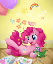 Size: 2475x2978 | Tagged: artist:savannaeve, balloon, cute, derpibooru import, diapinkes, gummy, lollipop, pinkie pie, safe