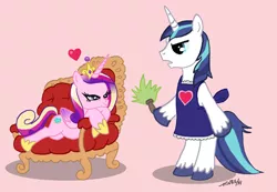 Size: 464x322 | Tagged: apron, artist:henbe, clothes, derpibooru import, princess cadance, safe, shining armor