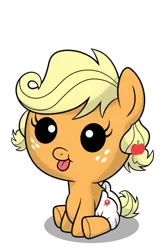 Size: 722x1107 | Tagged: safe, artist:drawponies, derpibooru import, applejack, earth pony, pony, baby, baby pony, babyjack, cute, simple background, sitting, solo, tongue out, transparent background, vector, younger