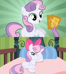 Size: 1920x2160 | Tagged: suggestive, derpibooru import, edit, edited screencap, screencap, spike, sweetie belle, somepony to watch over me, the show stoppers, bow, comic, cute, diasweetes, female, fistful of tickets, fistful of yen, male, out of context, prostitution, shipping, spikebelle, straight, tickets, what would x do for a fistful of yen?