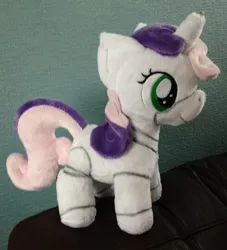 Size: 1024x1127 | Tagged: safe, artist:pinkamoone, derpibooru import, sweetie belle, pony, robot, unicorn, female, filly, foal, hooves, horn, irl, photo, plushie, solo, sweetie bot