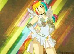Size: 1200x888 | Tagged: artist:dawnrie, derpibooru import, eared humanization, human, humanized, rainbow dash, safe, sailor moon, sailor scout, solo, tailed humanization, winged humanization