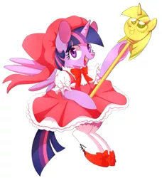 Size: 545x598 | Tagged: safe, artist:sion, derpibooru import, twilight sparkle, twilight sparkle (alicorn), alicorn, pony, blushing, bow, cardcaptor sakura, clothes, cosplay, cute, dress, female, mare, pixiv, smiling, solo, textless, twiabetes, twilight scepter