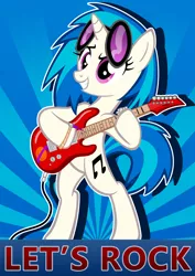 Size: 3508x4961 | Tagged: safe, artist:krlmisha, artist:supermatt314, derpibooru import, vinyl scratch, pony, unicorn, bipedal, electric guitar, grin, guitar, smiling, solo