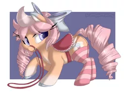 Size: 1221x909 | Tagged: artist:prettypinkpony, bridle, clothes, derpibooru import, female, oc, oc:pretty pastel, saddle, socks, solo, solo female, striped socks, suggestive, unofficial characters only