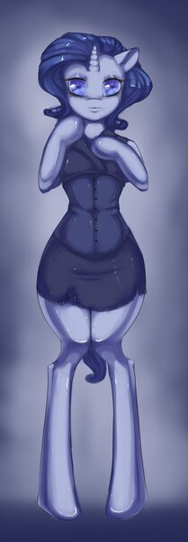 Size: 400x1150 | Tagged: anthro, arm hooves, artist:misukitty, bipedal, dead source, derpibooru import, rarity, safe, solo