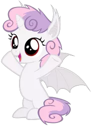 Size: 4400x6000 | Tagged: safe, artist:magister39, derpibooru import, sweetie belle, alicorn, bat pony, bat pony alicorn, pony, absurd resolution, bat ponified, cute, diasweetes, fangs, female, filly, foal, messy mane, race swap, simple background, smiling, solo, spread hooves, spread wings, standing, sweetie bat, sweetiecorn, transparent background, vector, wings