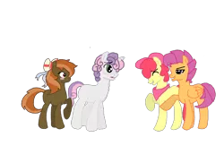 Size: 2338x1700 | Tagged: apple bloom, applebuck, artist:1231redflame, bandana, bit mash, blushing, button mash, cutie mark crusaders, derpibooru import, female, joystick (r63), male, rule 63, safe, scootaloo, scooteroll, shipping, silver bell, straight, sweetie belle, sweetiemash