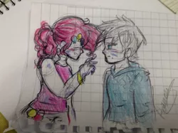 Size: 500x373 | Tagged: safe, artist:franny-draws-shit, derpibooru import, pinkie pie, human, humanized, jack frost, traditional art