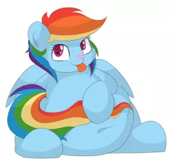 Size: 2800x2656 | Tagged: safe, artist:graphenescloset, derpibooru import, rainbow dash, :p, adorafatty, belly, belly button, chubby, cute, dashabetes, fat, frosting, looking at you, rainblob dash, simple background, sitting, smiling, solo, tongue out, white background