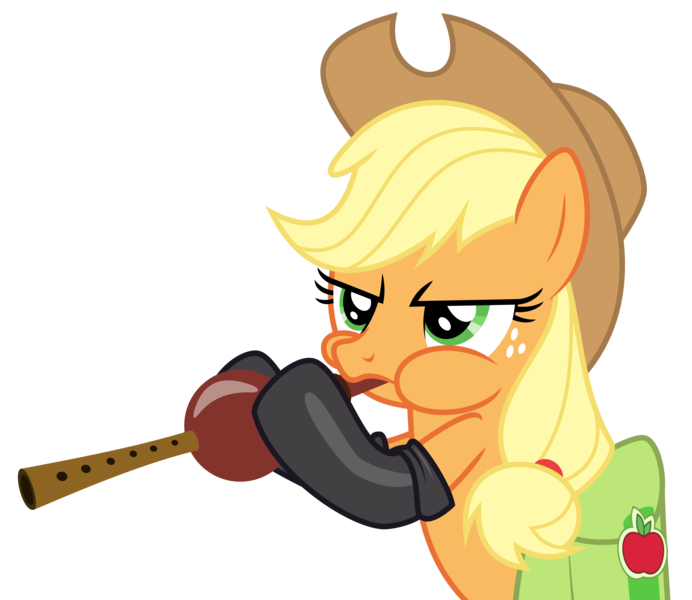 Size: 6921x6000 | Tagged: safe, artist:masem, derpibooru import, applejack, earth pony, pony, somepony to watch over me, .svg available, absurd resolution, bipedal, female, fireproof boots, flute, frown, glare, hoof hold, mare, music notes, musical instrument, puffy cheeks, saddle bag, simple background, snake charmin' flute, solo, transparent background, vector