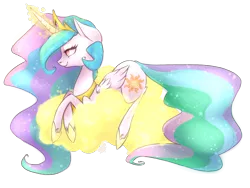 Size: 1600x1200 | Tagged: safe, artist:grandifloru, derpibooru import, princess celestia, pony, cloud, female, magic, mare, prone, simple background, solo, transparent background