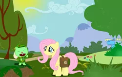 Size: 1024x649 | Tagged: artist:artknorke, derpibooru import, flippy, fluttershy, happy tree friends, lumpy, safe, this will end in tears and/or death