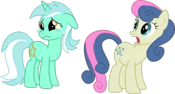 Size: 957x518 | Tagged: safe, artist:ruinedomega, derpibooru import, bon bon, lyra heartstrings, sweetie drops, earth pony, pony, unicorn, swarm of the century, crying, cute, female, floppy ears, frown, looking back, mare, open mouth, ponyscape, sad, sadorable, shocked, simple background, teary eyes, transparent background, vector, wavy mouth, wide eyes