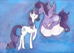 Size: 496x359 | Tagged: safe, artist:enuwey, derpibooru import, rarity, oc, oc:kydose, canon x oc, cloud, female, male, raridose, shipping, straight