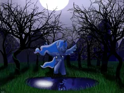 Size: 2000x1500 | Tagged: alone, artist:nightdraft9, changing, crying, dark, derpibooru import, duality, moon, night, nightmare moon, pond, princess, princess luna, reflection, sad, safe, solo