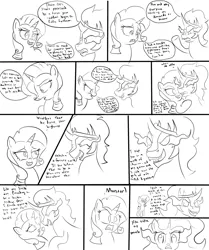 Size: 2552x3056 | Tagged: safe, artist:frikdikulous, derpibooru import, king sombra, nightmare rarity, rarity, pony, umbrum, unicorn, colored, colored horn, comic, corrupted, crown, curved horn, dark magic, dialogue, female, helmet, horn, hypnosis, image, jewelry, jpeg, king sideburns, magic, male, mare, monochrome, nightmarification, nightmarified, regalia, sketch, sombra eyes, sombra horn, stallion, text, tumblr, tumblr:ask king sombra and queen sweetie belle