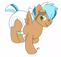 Size: 1280x1197 | Tagged: safe, artist:tatergator, derpibooru import, pegasus, pony, adoptable, baby, baby pony, diaper, diaper fetish, fetish, foal, goggles, poofy diaper, solo