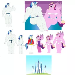 Size: 3000x3000 | Tagged: anthro, artist:jackurai, bare chest, bra, breasts, buff breasts, cleavage, clothes, concept art, crystal empire, derpibooru import, female, macro, male, muscles, panties, princess cadance, princess ca-dense, shining armor, shiningcadance, shipping, straight, suggestive, topless, underwear