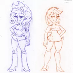 Size: 1024x1024 | Tagged: applejack, applejewel, artist:scobionicle99, clothes, daisy dukes, derpibooru import, human, humanized, rarihick, rarity, safe, simple ways